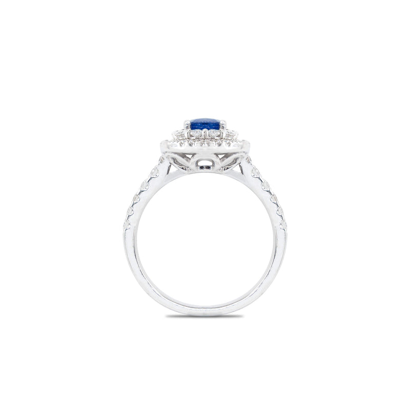 18 Karat White Gold Cushion Cut Sapphire and Diamond Ring