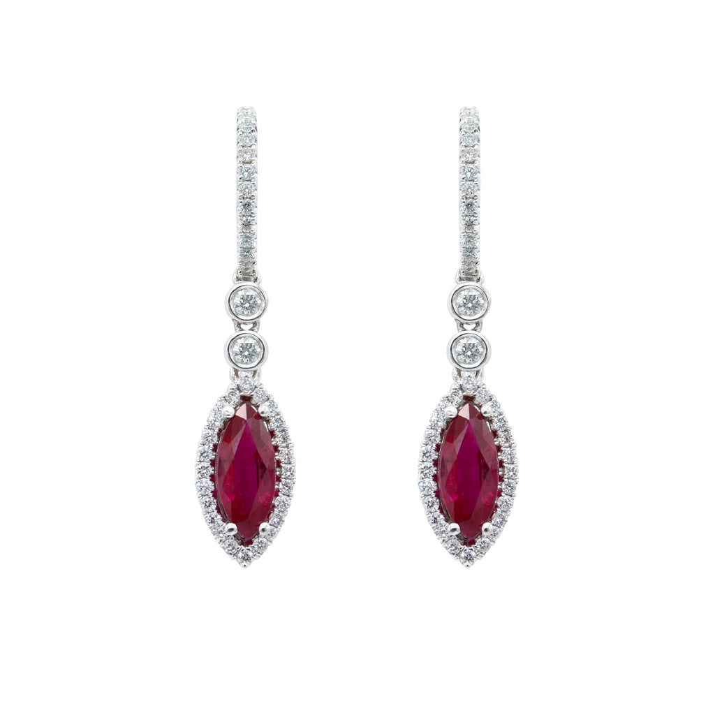 18 Karat White Gold Marquise Ruby and Diamond Earrings