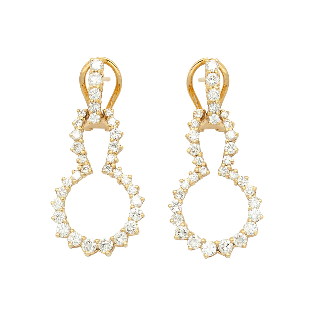 18 Karat Yellow Gold Door Knocker Style Diamond Earrings of Best Quality