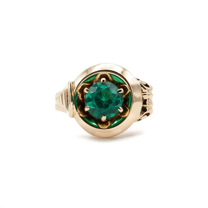 Vintage 10 Karat Yellow Gold 1935 Art Deco Emerald Ring
