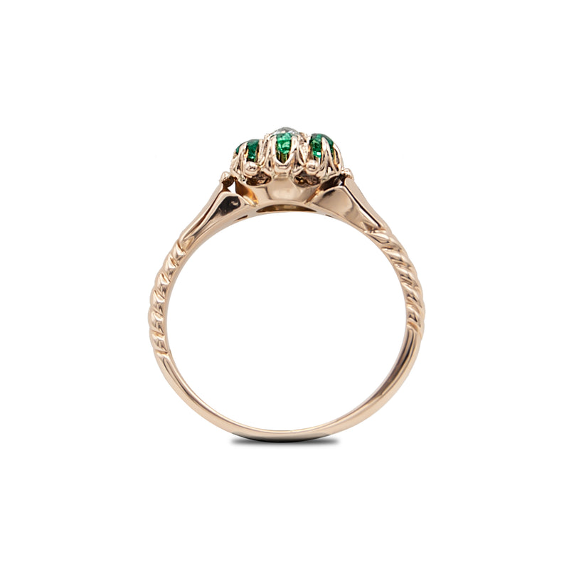 Antique 14 Karat Gold Diamond and Emerald Ring