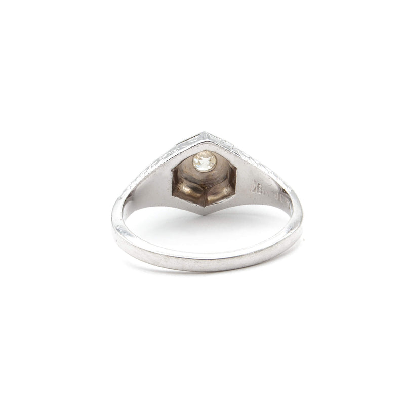 Antique 18 Karat White Gold European Cut Diamond Art Deco Ring