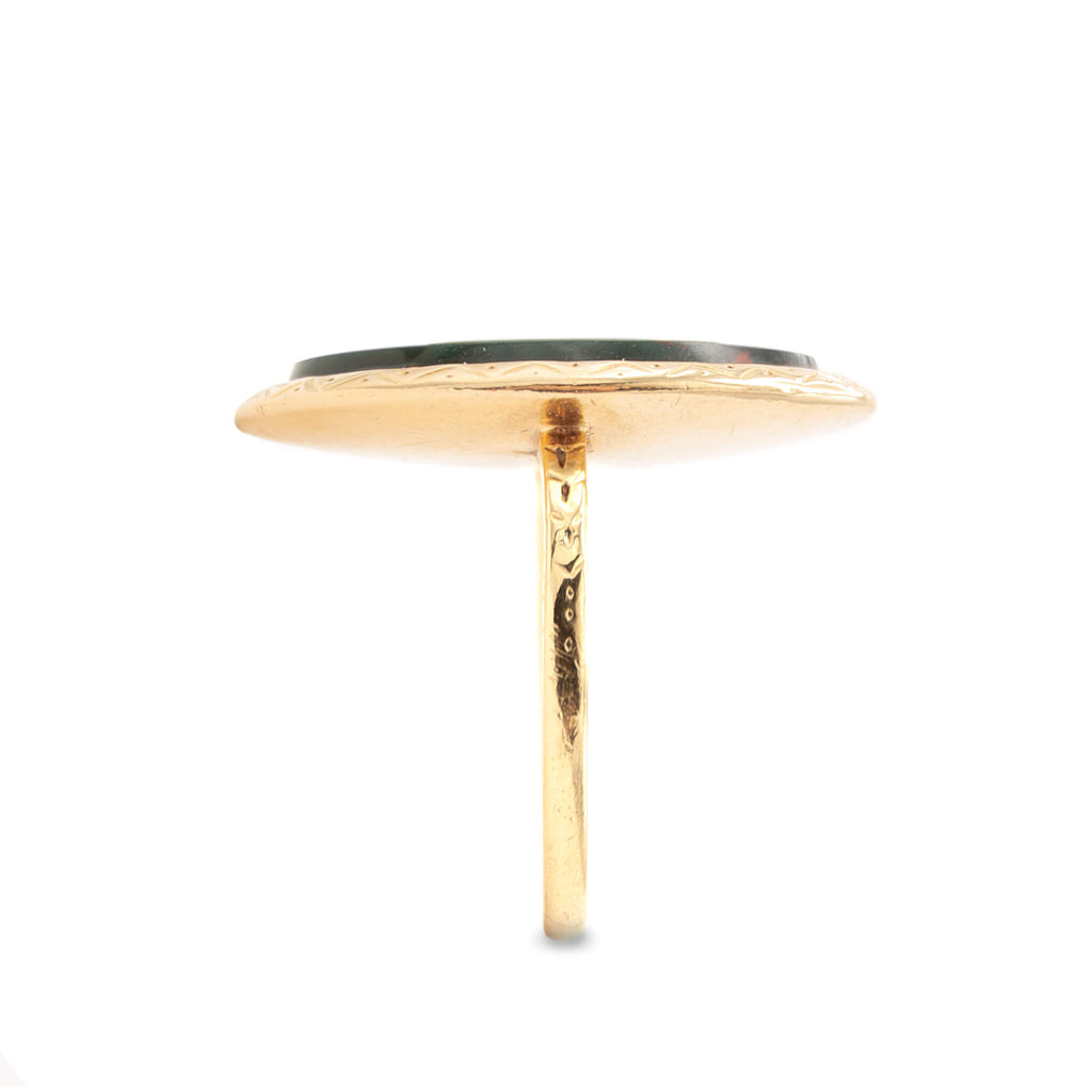 Antique 18 Karat Yellow Gold Ring Bezel Set with Oval Bloodstone