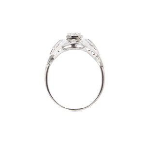 Art Deco 14 Karat White Gold Diamond and French Cut Sapphire Ring