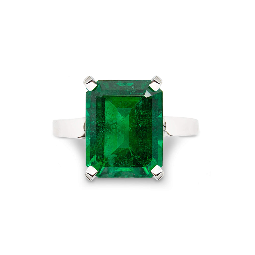 Custom Platinum and Fine Zambian Emerald Ring