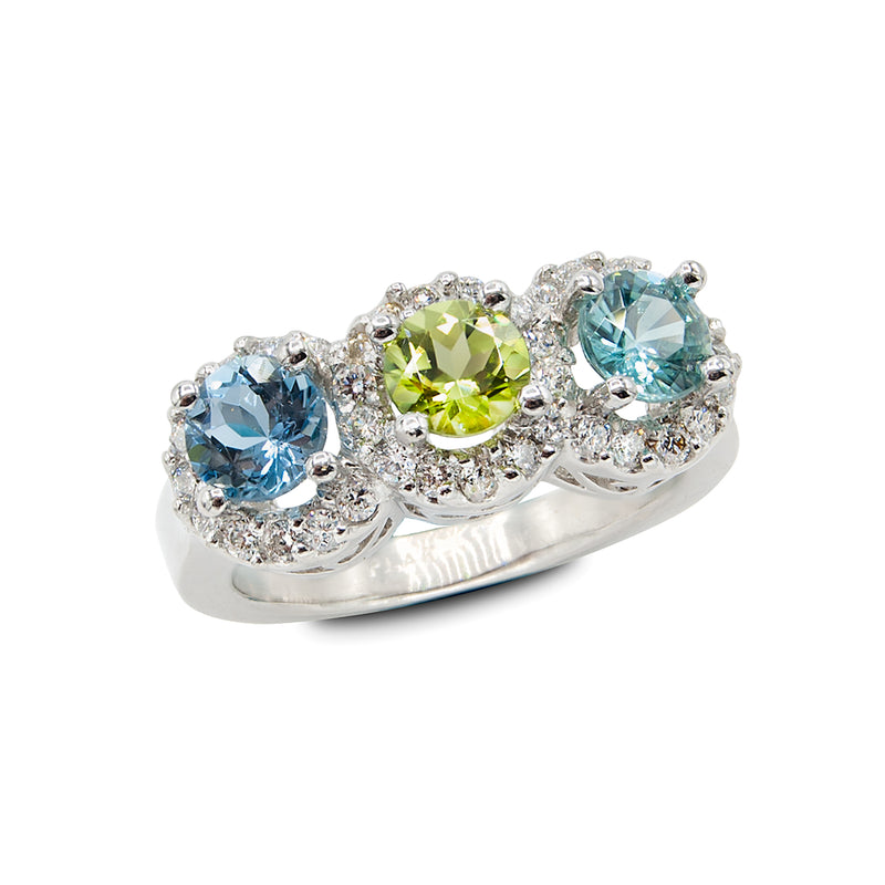 Custom Platinum Three Stone Ring with Diamonds