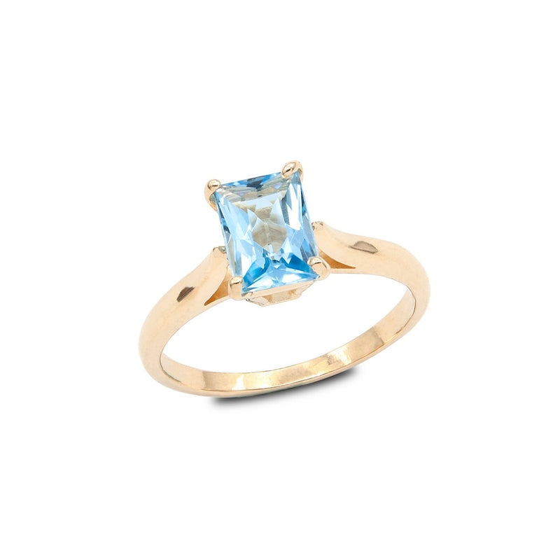 14 Karat Gold Emerald Cut Sky Blue Topaz Ring