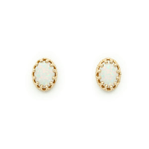 14 Karat Yellow Gold and Fine Natural Oval Australian Opal Stud Earrings
