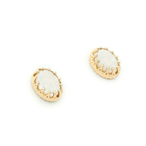 14 Karat Yellow Gold and Fine Natural Oval Australian Opal Stud Earrings