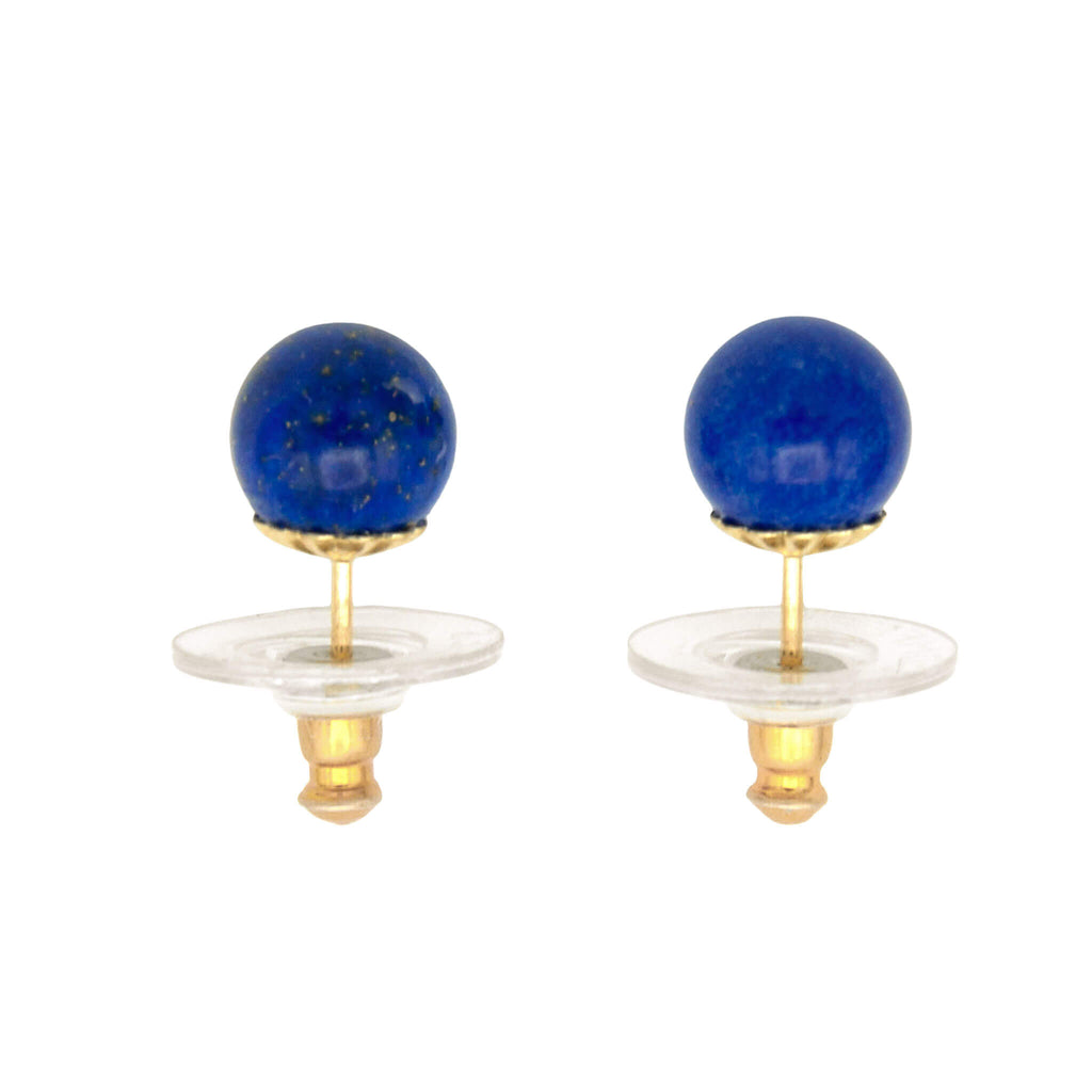 Natural Round Lapis Lazuli Stud Earrings
