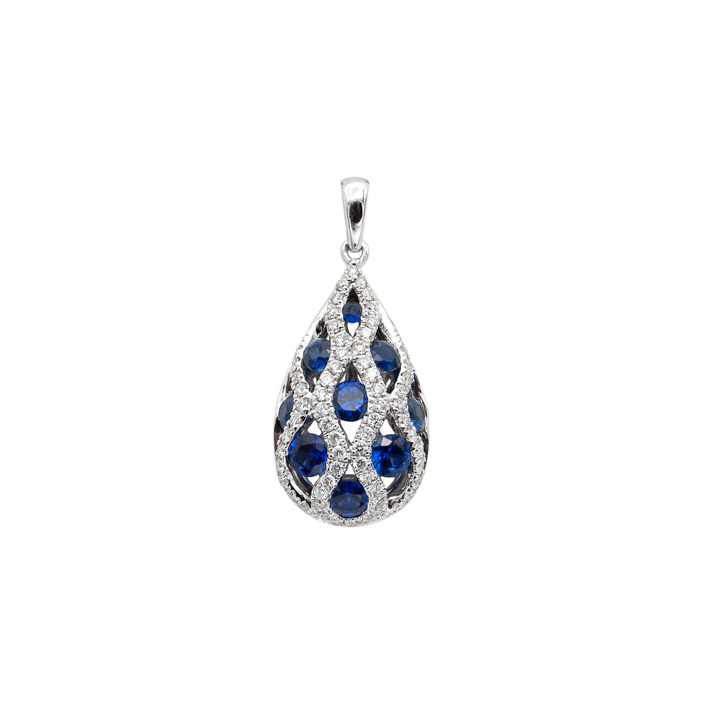 Pear Shaped 14 Karat White Gold Sapphire and Diamond Pendant