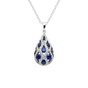 Pear Shaped 14 Karat White Gold Sapphire and Diamond Pendant