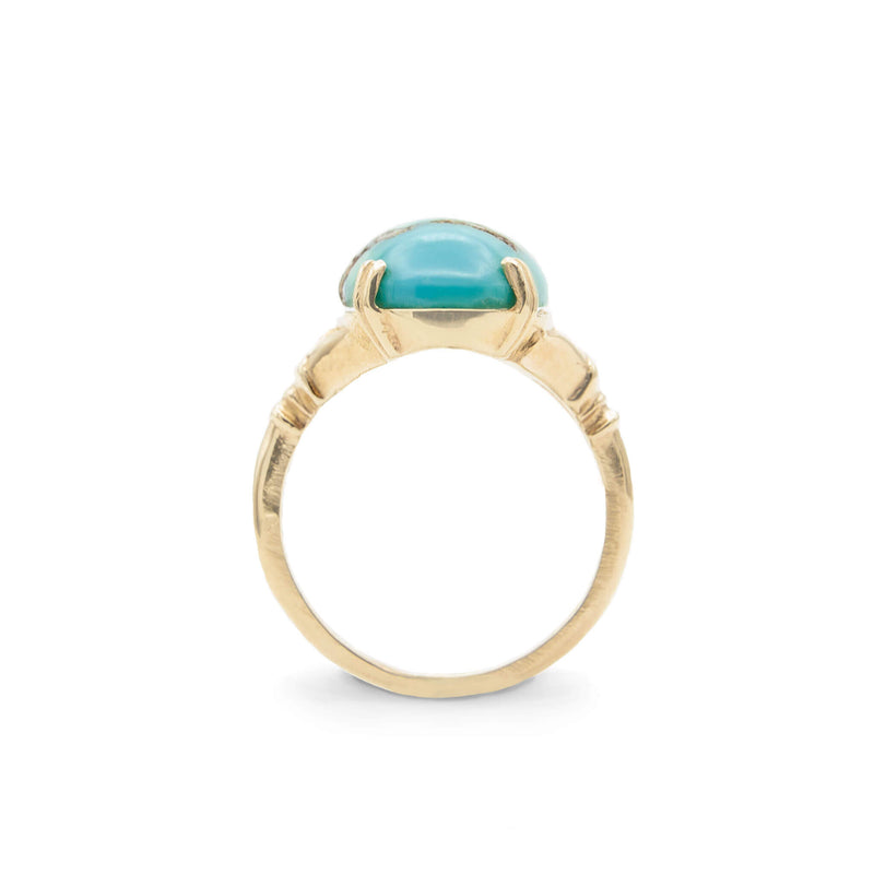 Handmade 14 Karat Yellow Gold Ring set with Fine Natural Oval Persian Turquoise