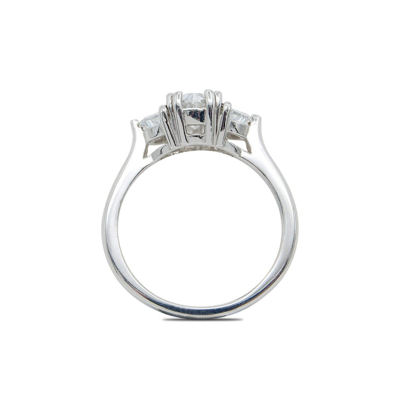 Three Stone Platinum Ring with 1 Carat Oval Diamond
