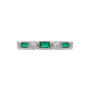 Platinum Baguette Emerald and Diamond Ring