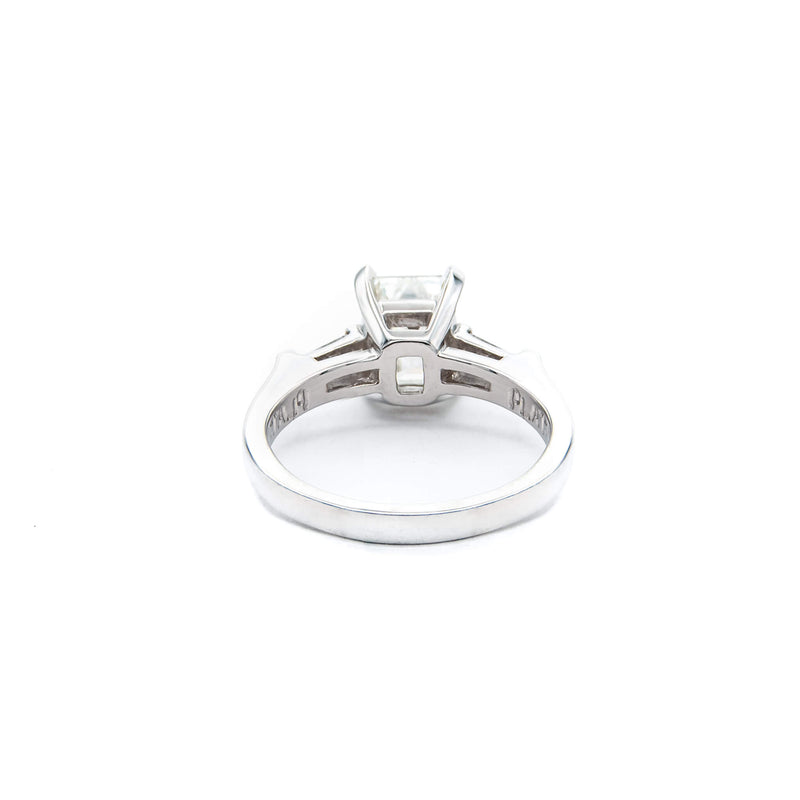 Platinum Emerald Cut Diamond Ring with Tapered Baguettes