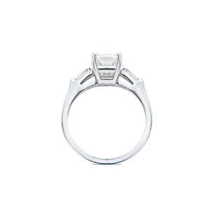 Platinum Emerald Cut Diamond Ring with Tapered Baguettes