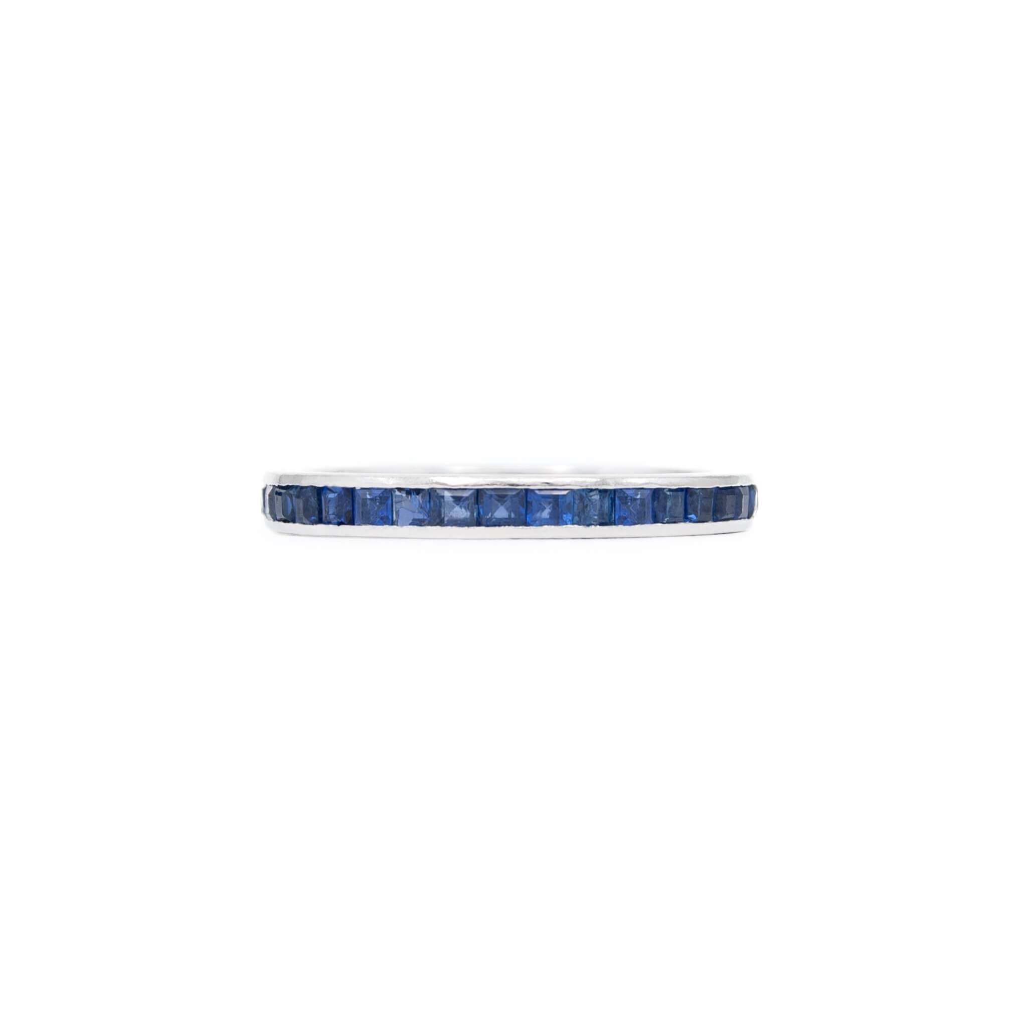 Ladies Vintage Inspired Anniversary Ring With 0.94ct Blue Sapphire and  Diamonds in 14k White Gold