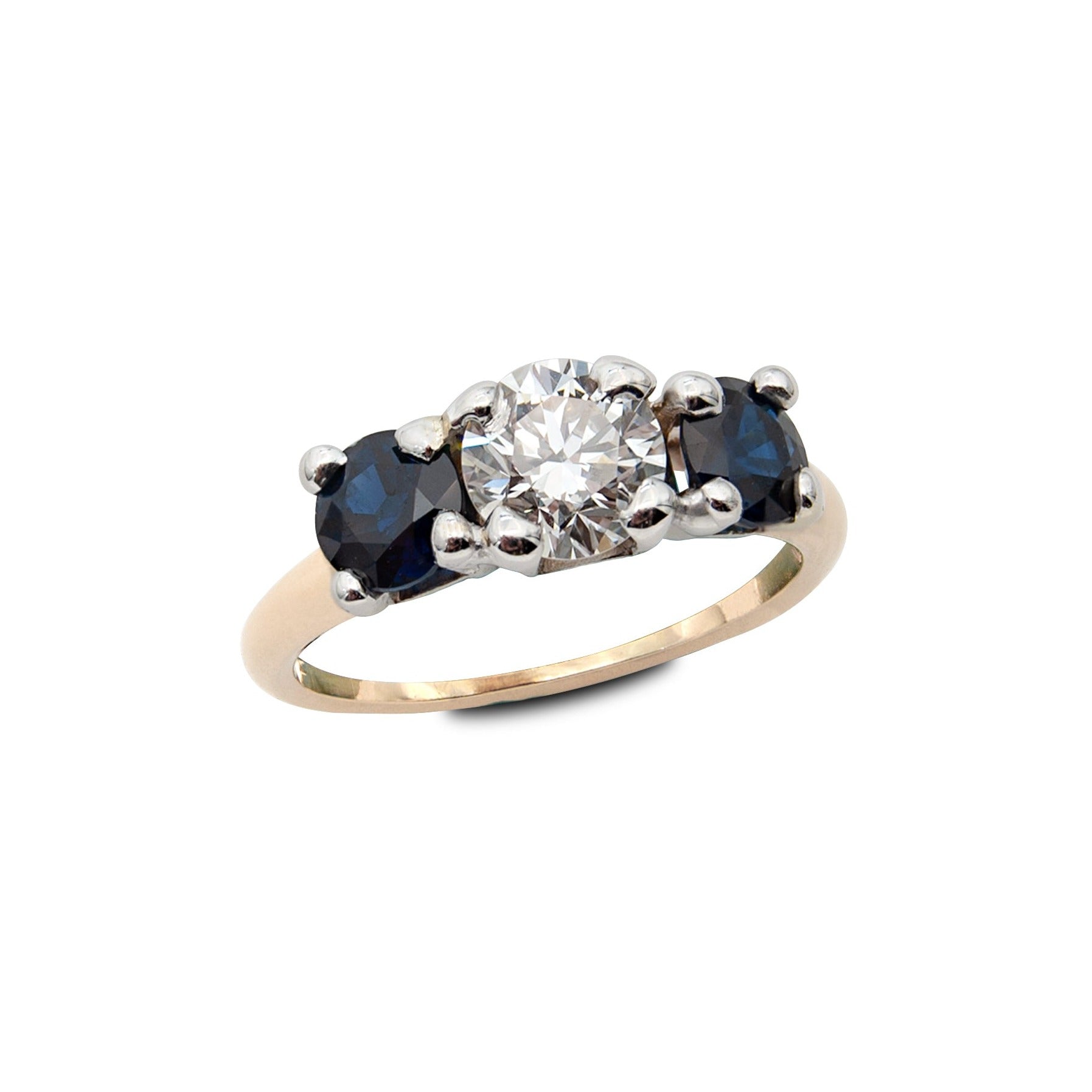 Three Stone Diamond and Sapphire Ring – Aurum Jewelers