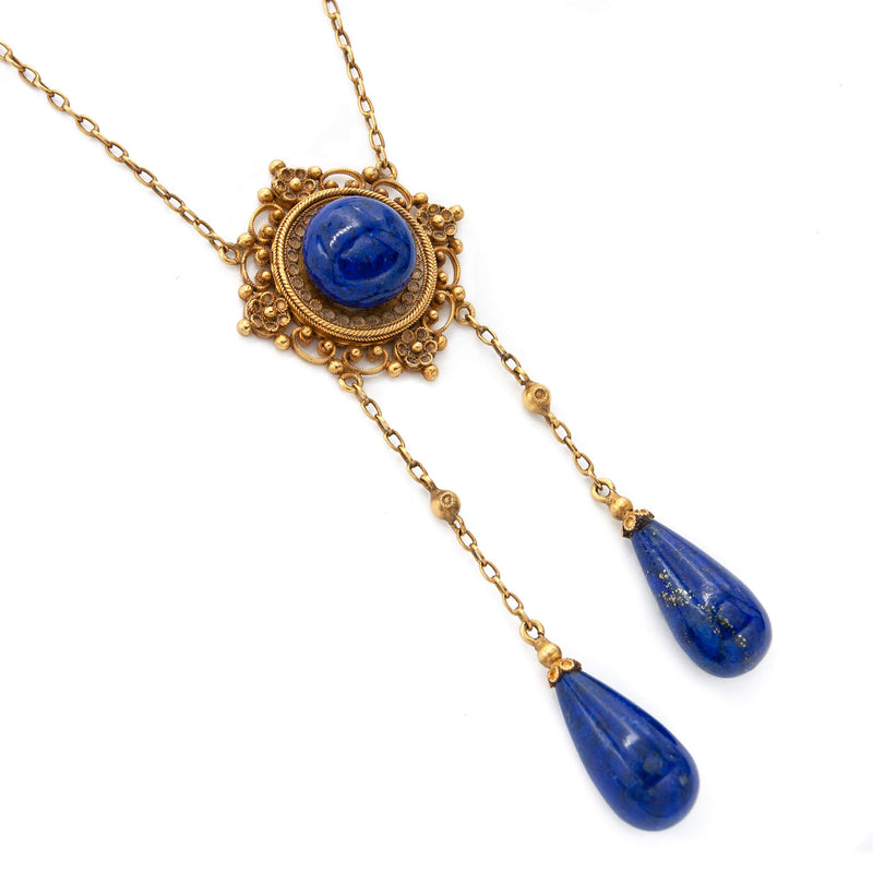 Antique 18 Karat Yellow Gold Lapis Lazuli Necklace