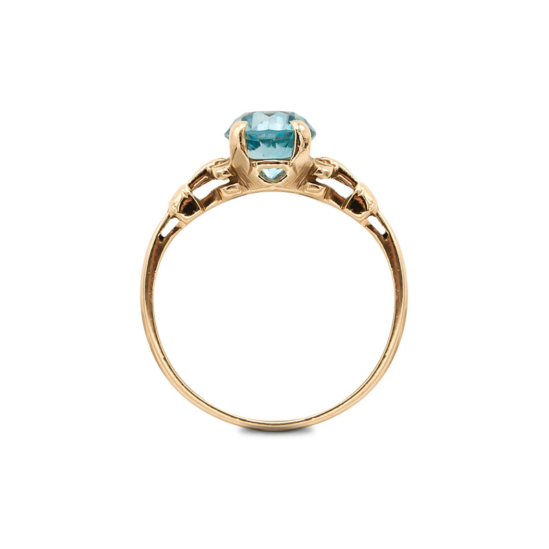 Vintage 10 Karat Yellow Gold Blue Zircon Ring