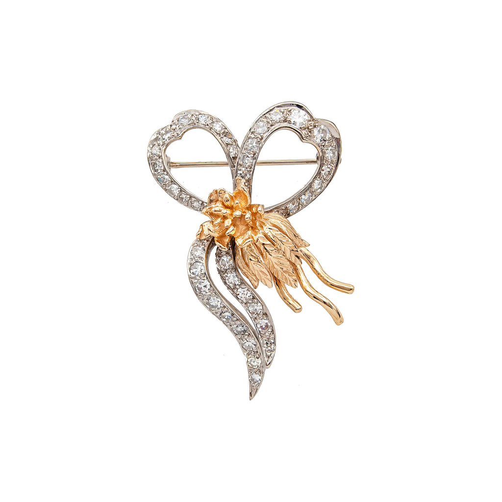 Vintage 14 Karat Gold Diamond Bow Pin Pendant