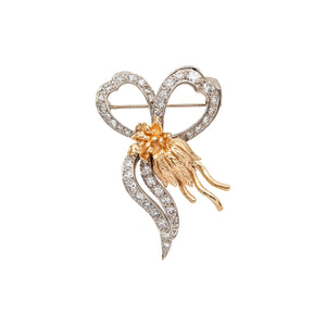 Vintage 14 Karat Gold Diamond Bow Pin Pendant