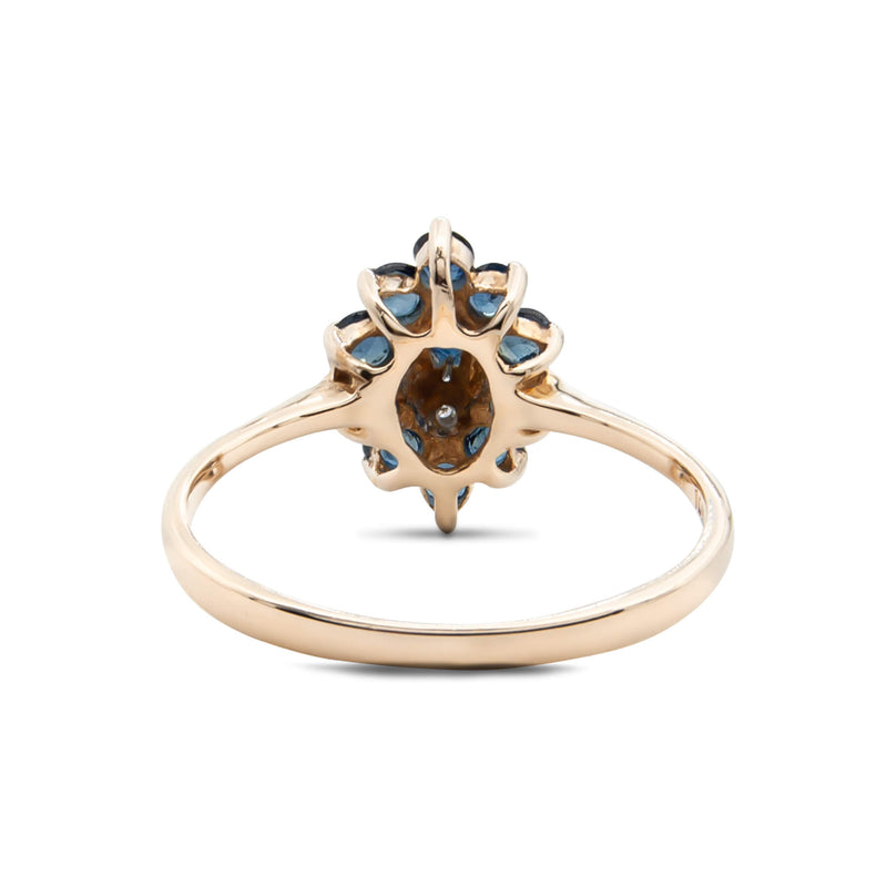Vintage 14 Karat Gold Navette Sapphire & Diamond Cluster Ring
