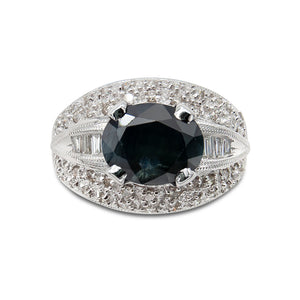 Vintage 14 Karat Gold Oval Sapphire and Diamond Ring