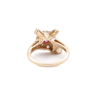 Vintage 14 Karat Gold Ruby and Diamond Bow Ring