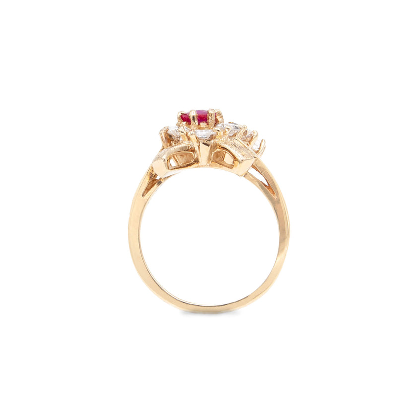 Vintage 14 Karat Gold Ruby and Diamond Bow Ring