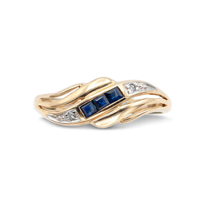 Vintage 14 Karat Gold Square Sapphire and Diamond Ring