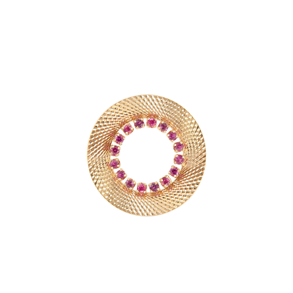 Vintage 14 Karat Yellow Gold Circular Ruby Pin Pendant