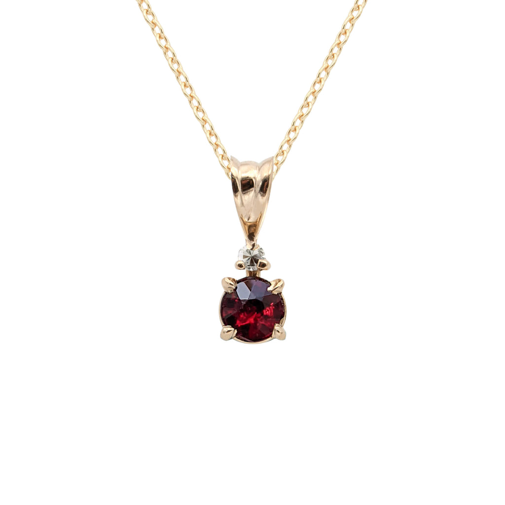 Vintage 14 Karat Yellow Gold Garnet and Diamond Pendant