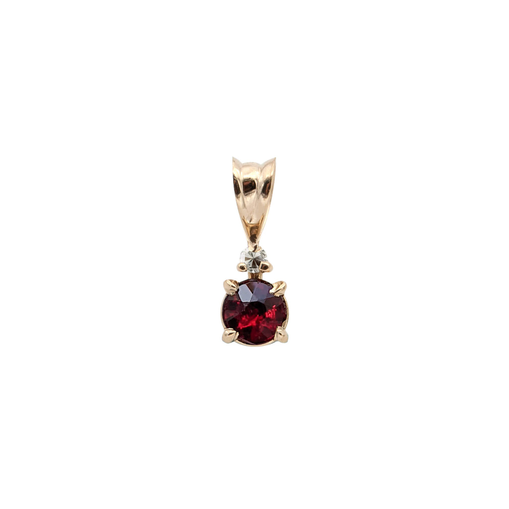 Vintage 14 Karat Yellow Gold Garnet and Diamond Pendant