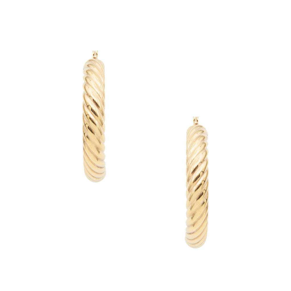 Vintage 14 Karat Yellow Gold Heavy Twist Hoop Earrings