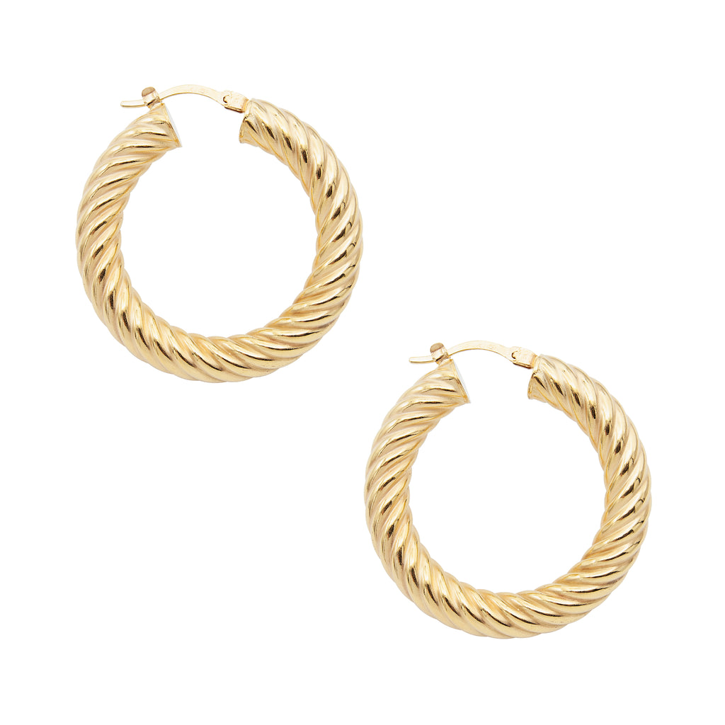 Vintage 14 Karat Yellow Gold Heavy Twist Hoop Earrings