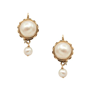 Vintage 14 Karat Yellow Gold Pearl Drop Earrings