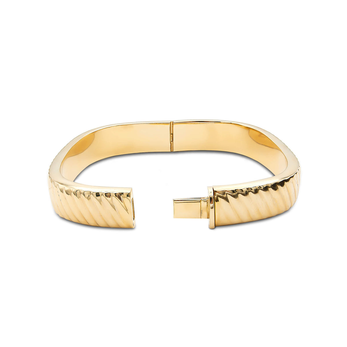 Gold Rib Textured Bangle Vintage 14 Karat Yellow Gold Square Ribbed Hinged Bangle – Aurum Jewelers