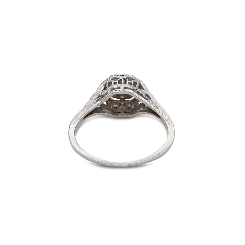 18 Karat White Gold Art Deco Diamond and Sapphire Ring