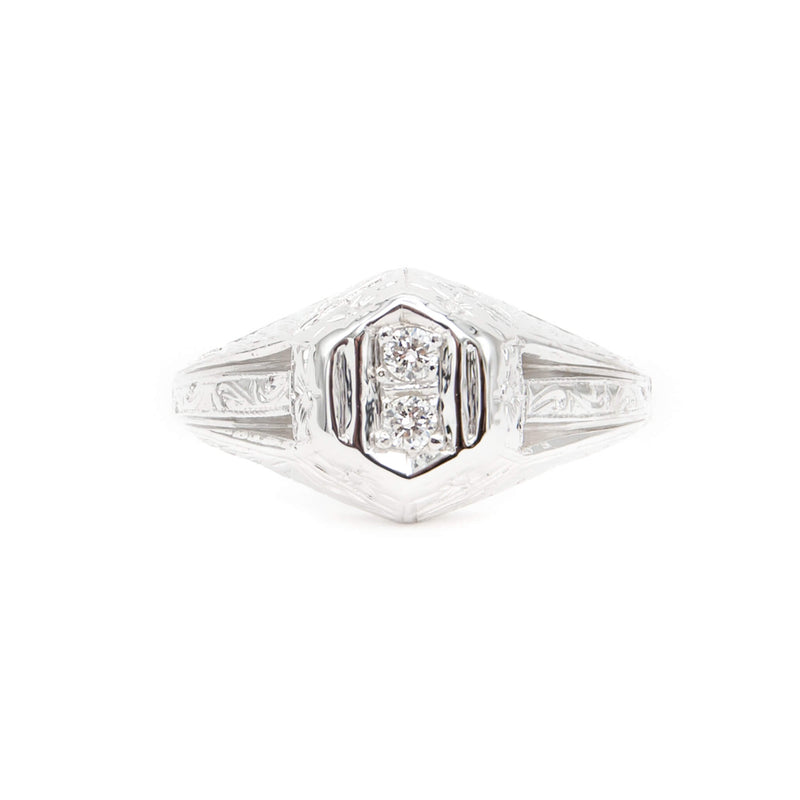Vintage 18 Karat White Gold Twin Diamond Art Deco Engagement Ring