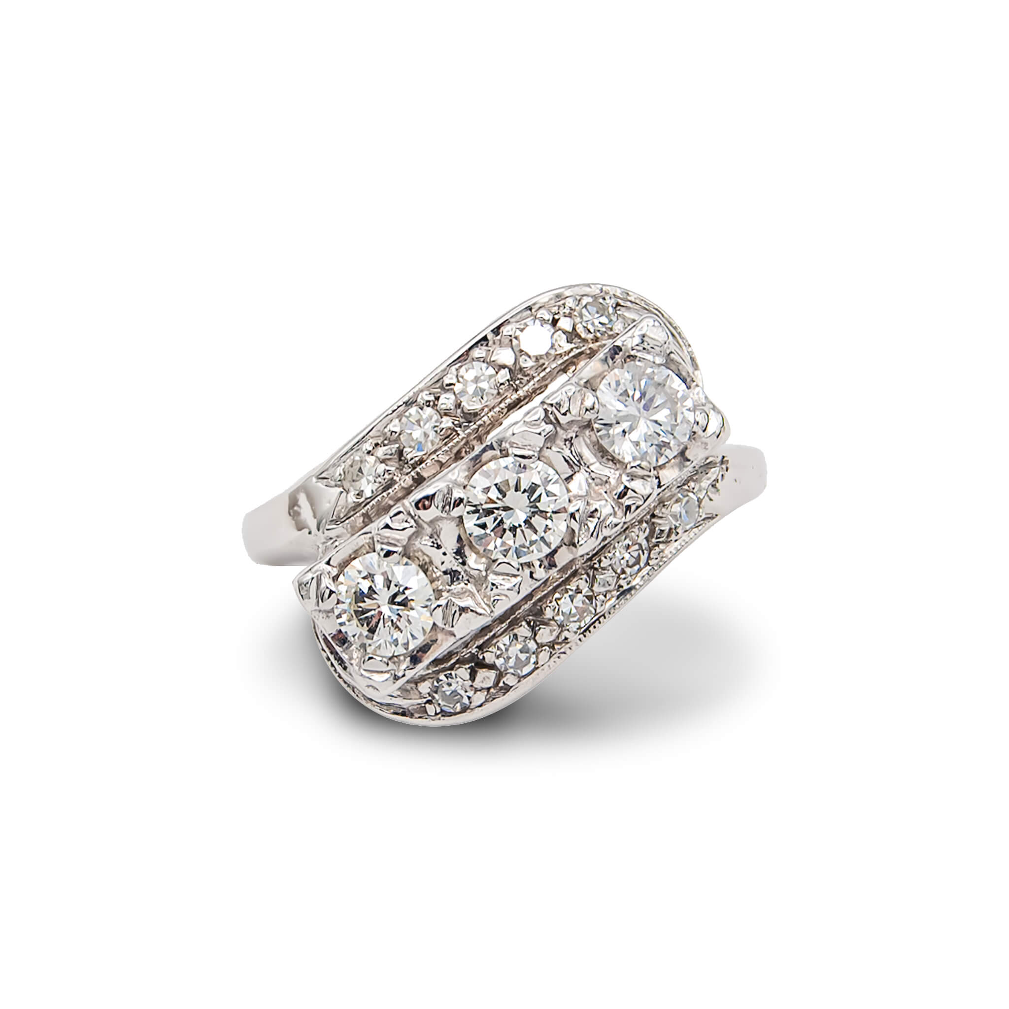 Vintage 1940s 14 Karat White Gold Dimond Bypass Ring – Aurum