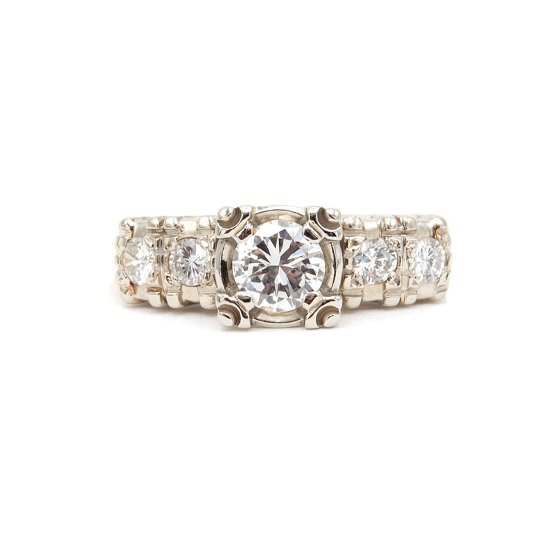 Vintage 5 Diamond 14 Karat Yellow and White Gold Engagement Ring