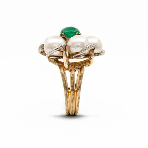 Emerald, Pearl, and Diamond Ring