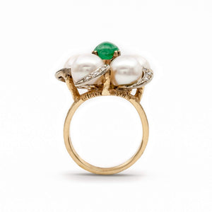 Emerald, Pearl, and Diamond Ring