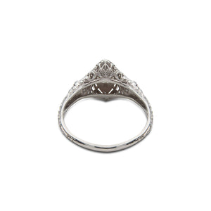 Vintage Navette Shaped 18 Karat White Gold Diamond Filigree Ring