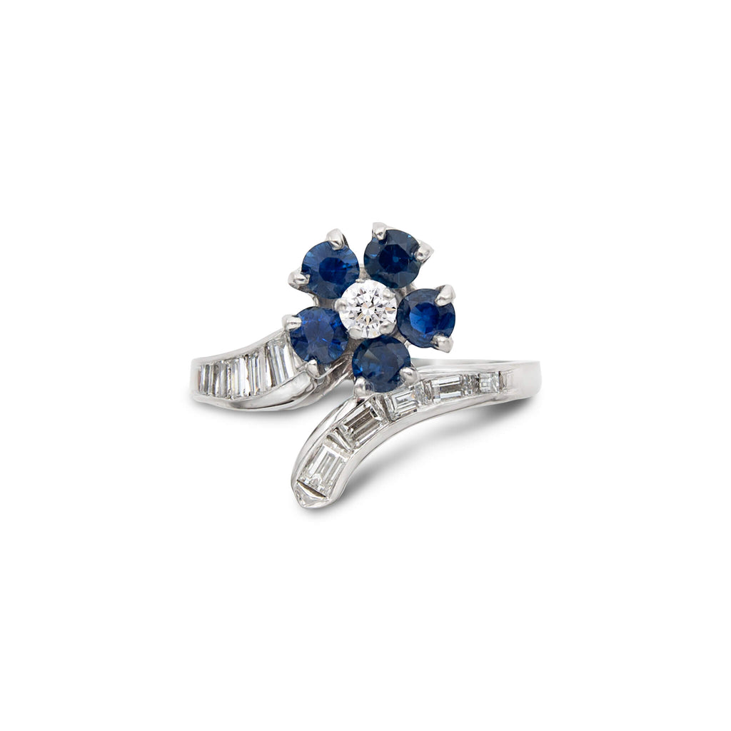 Vintage Platinum Diamond and Sapphire Floral Ring