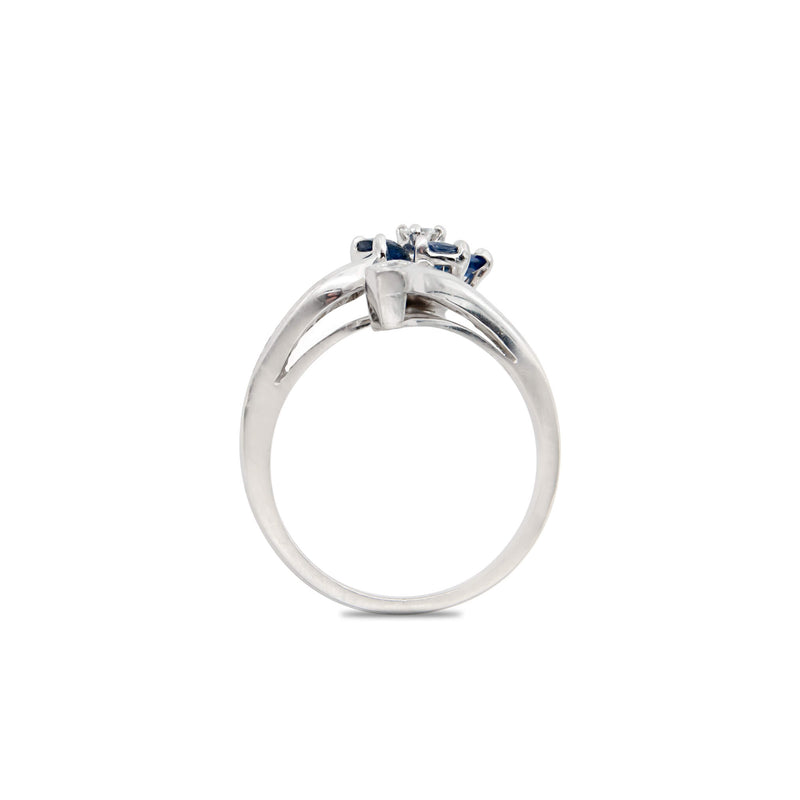 Vintage Platinum Diamond and Sapphire Floral Ring