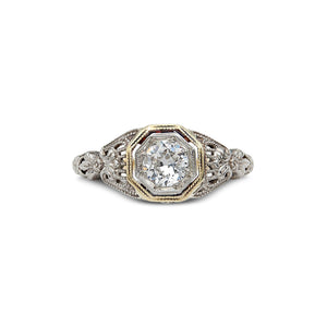 Vintage Art Deco Two Tone 14 Karat Gold Diamond Ring