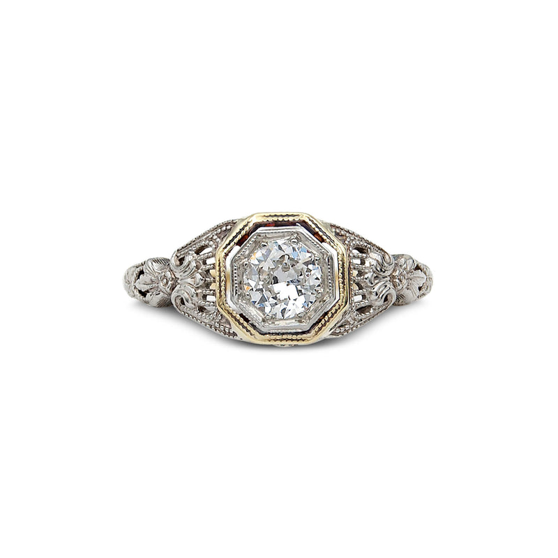 Vintage Art Deco Two Tone 14 Karat Gold Diamond Ring